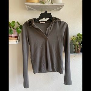 Prada Long Sleeve Top w/ Faux Fur Collar